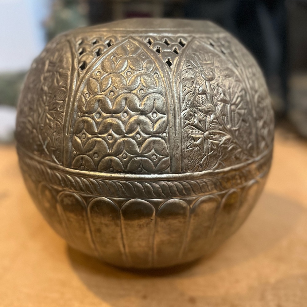 Intricately Carved Silver Decorative Sphere